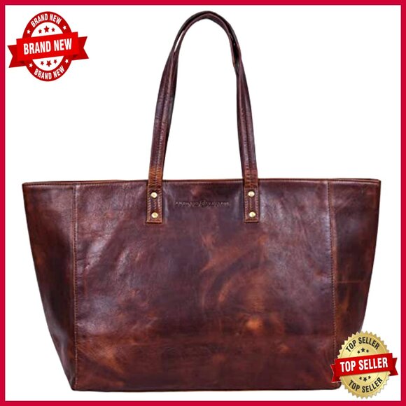 Genuine Leather Tote Bag with Top Handle and Shoulder Strap, Medium Size - Picture 5 of 5